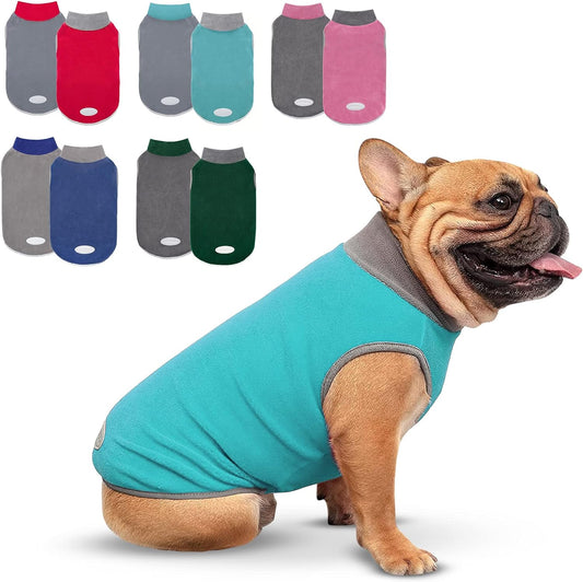 2 Pack Dog Sweatshirts Fleece Jacket with Reflective Stripe Pullover Stretchy Doggie Sweater Soft Pet Clothes Lightweight Dog Sweaters for Small Dogs Turquoise & Grey